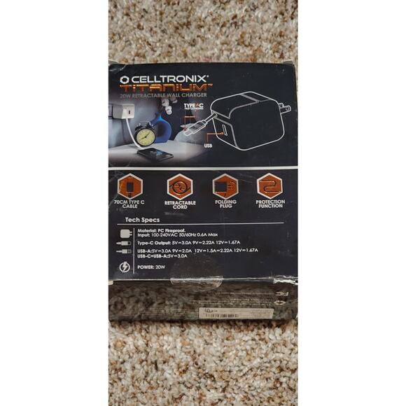 Celltronix Titanium 20W Retractable Fast Charge Wall Charger with a Type-C... - Picture 2 of 2